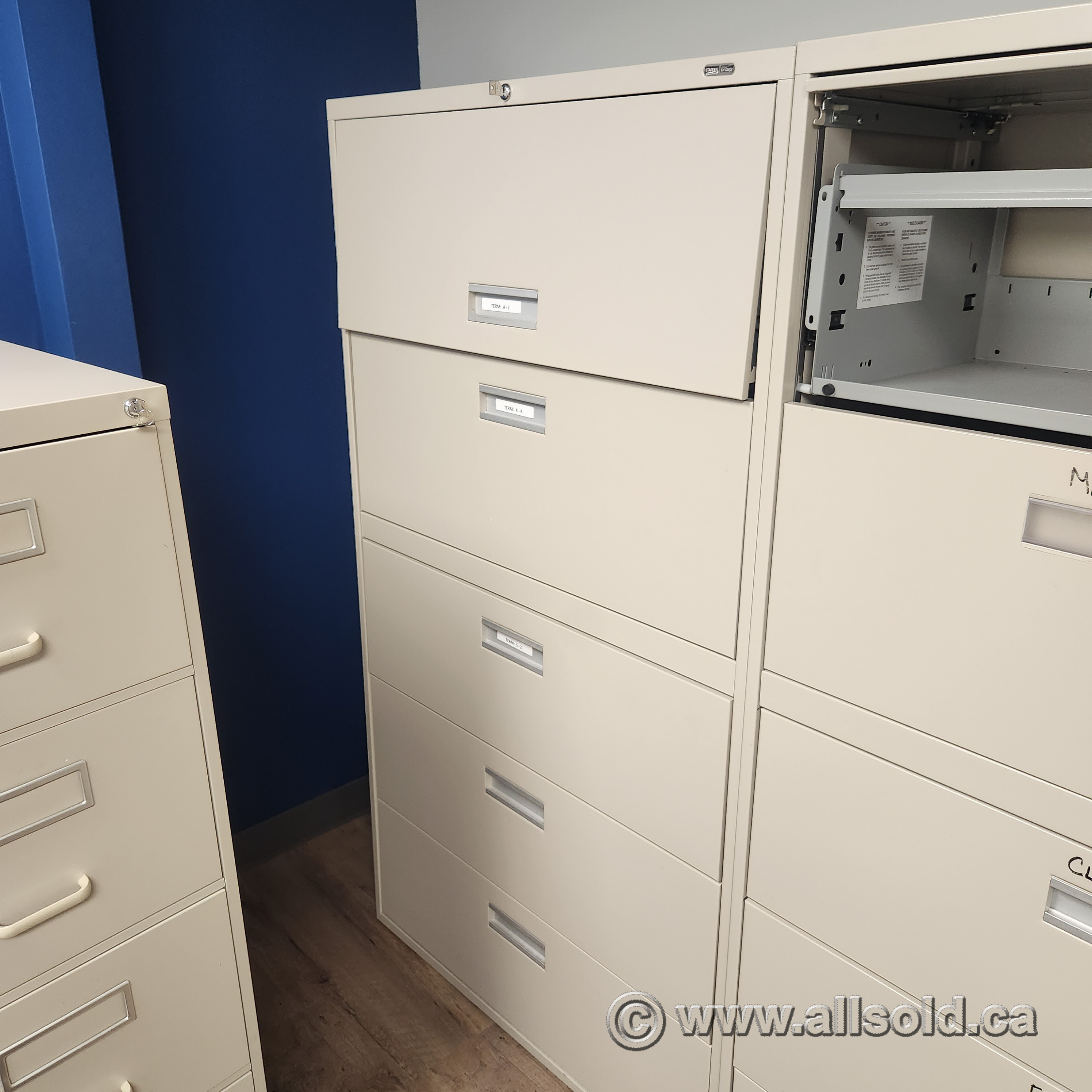 Staples Beige 5 Drawer Lateral File Cabinet Locking Allsold Buy Sell Used Office Furniture Calgary